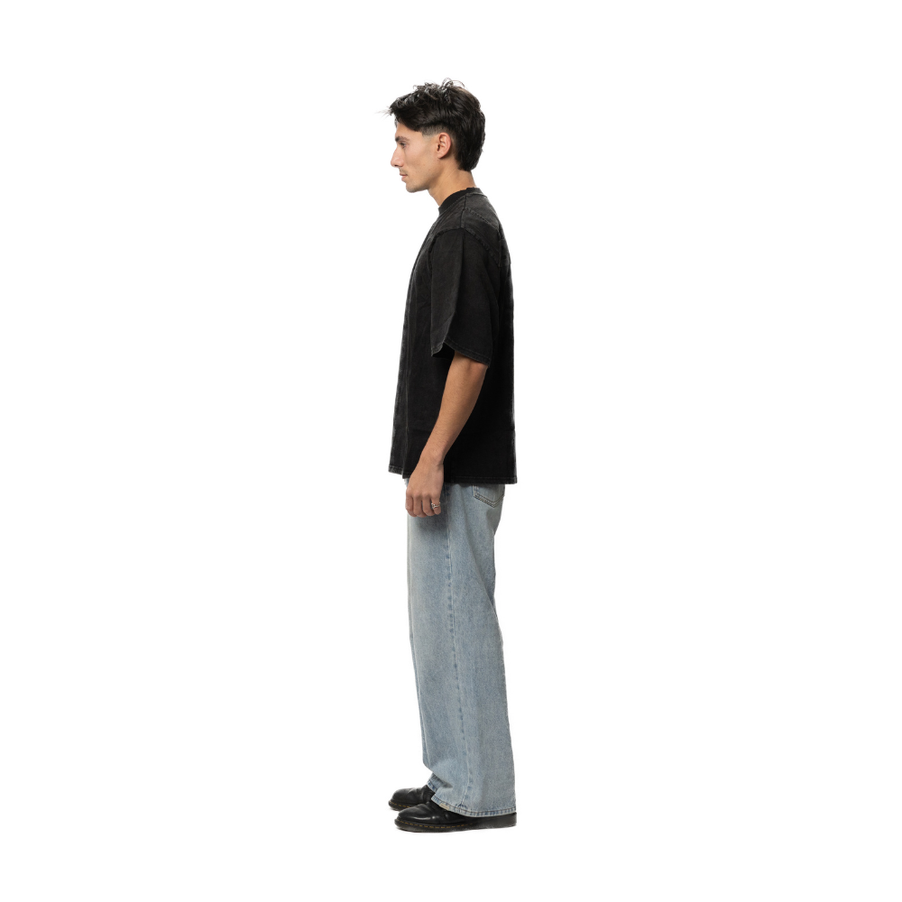 STAPLE LOGO Oversized Slim Tee - Stone Washed (White Print)