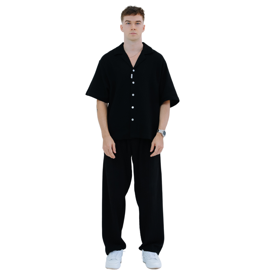 EBB - Signature Waffle Jersey Button Up - Black