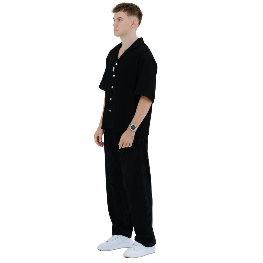 EBB - Signature Waffle Jersey Button Up - Black