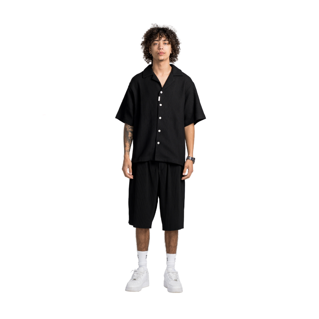 EBB - Signature Waffle Jersey Button Up - Black