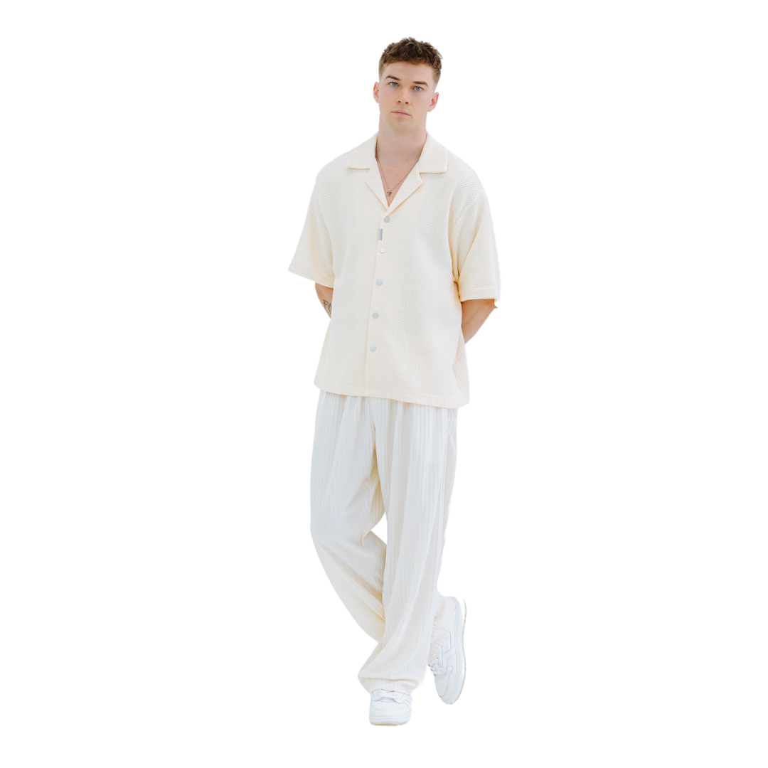 EBB - Signature Waffle Jersey Button Up - Bone White