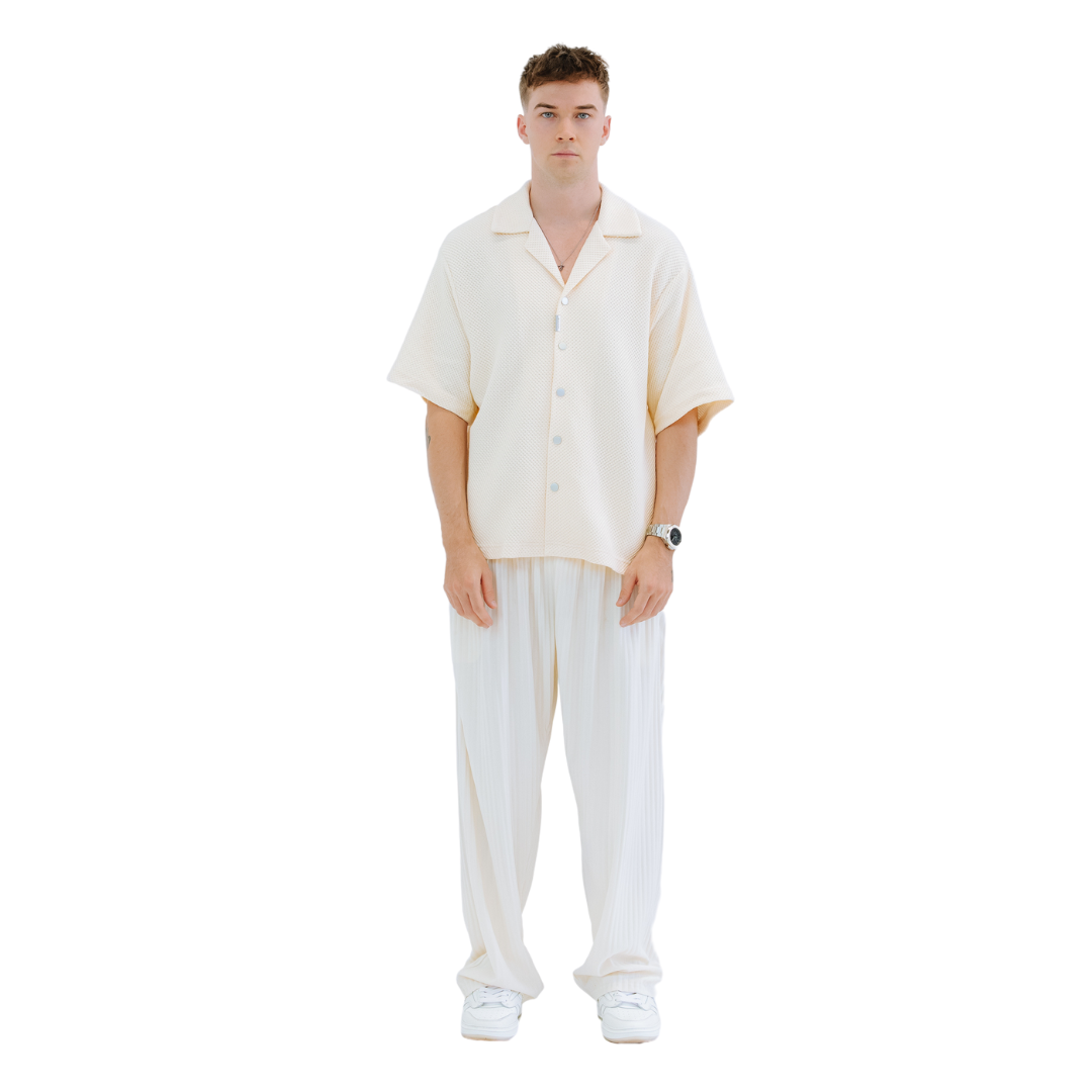 EBB - Signature Waffle Jersey Button Up - Bone White