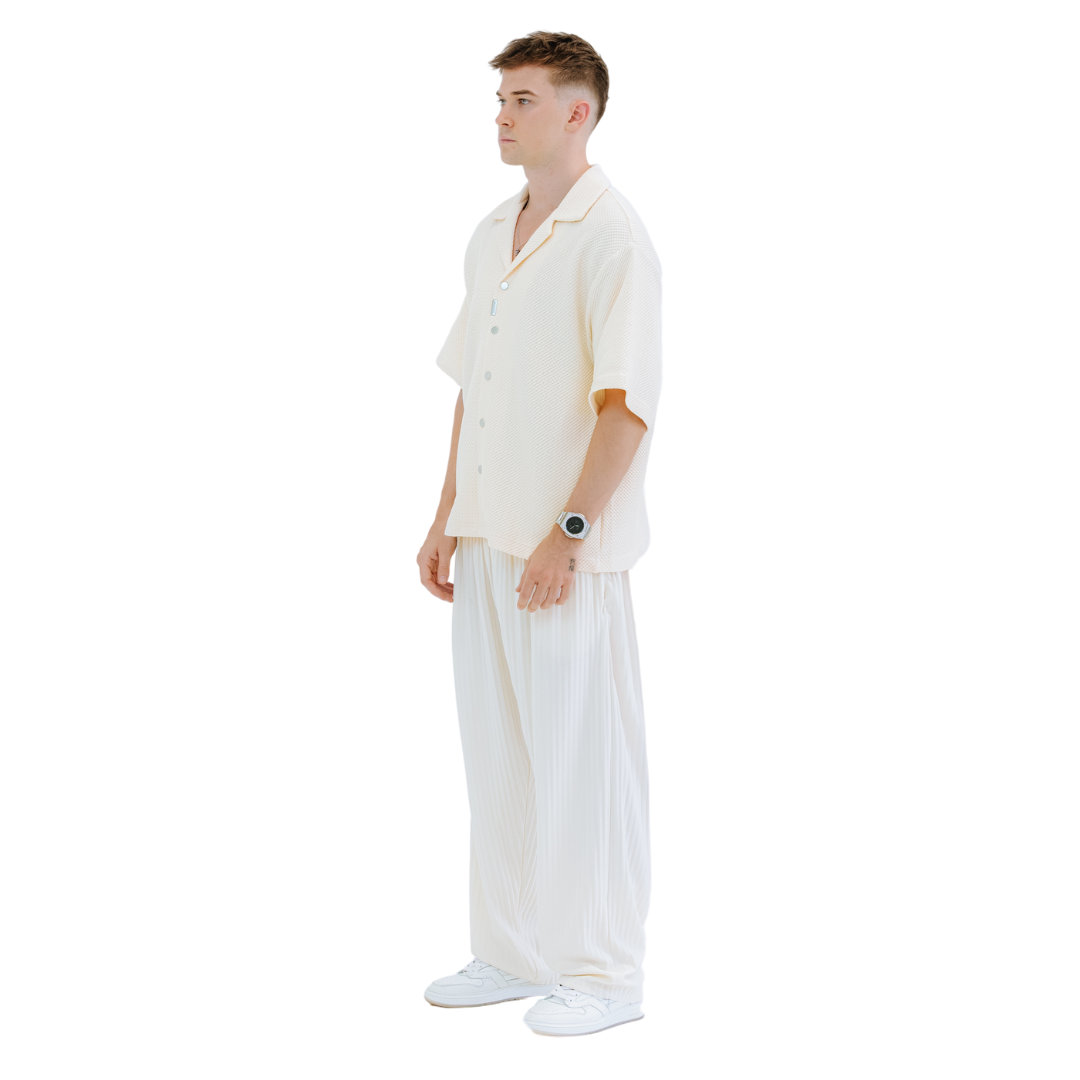 EBB - Signature Waffle Jersey Button Up - Bone White