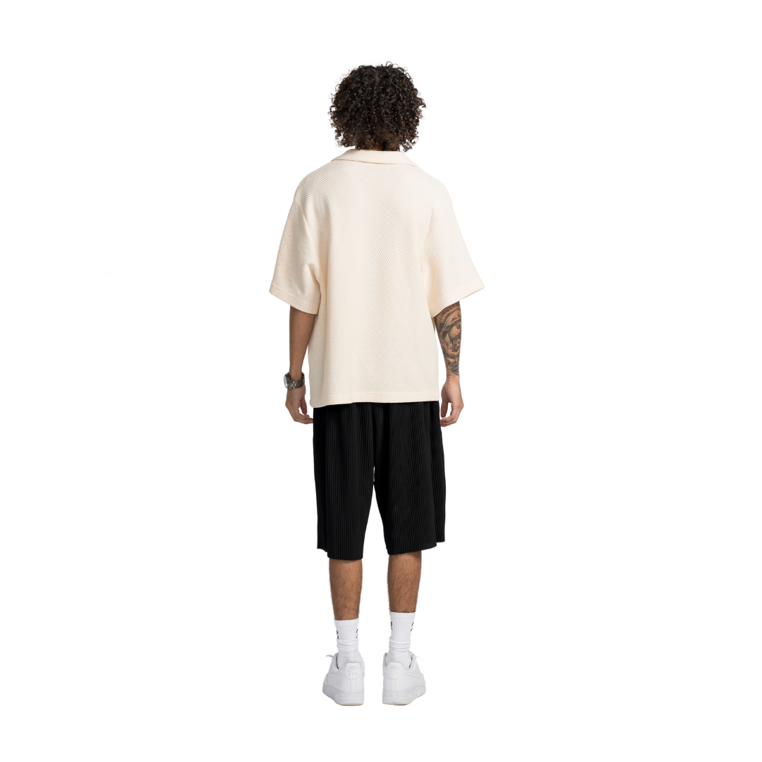 EBB - Signature Waffle Jersey Button Up - Bone White