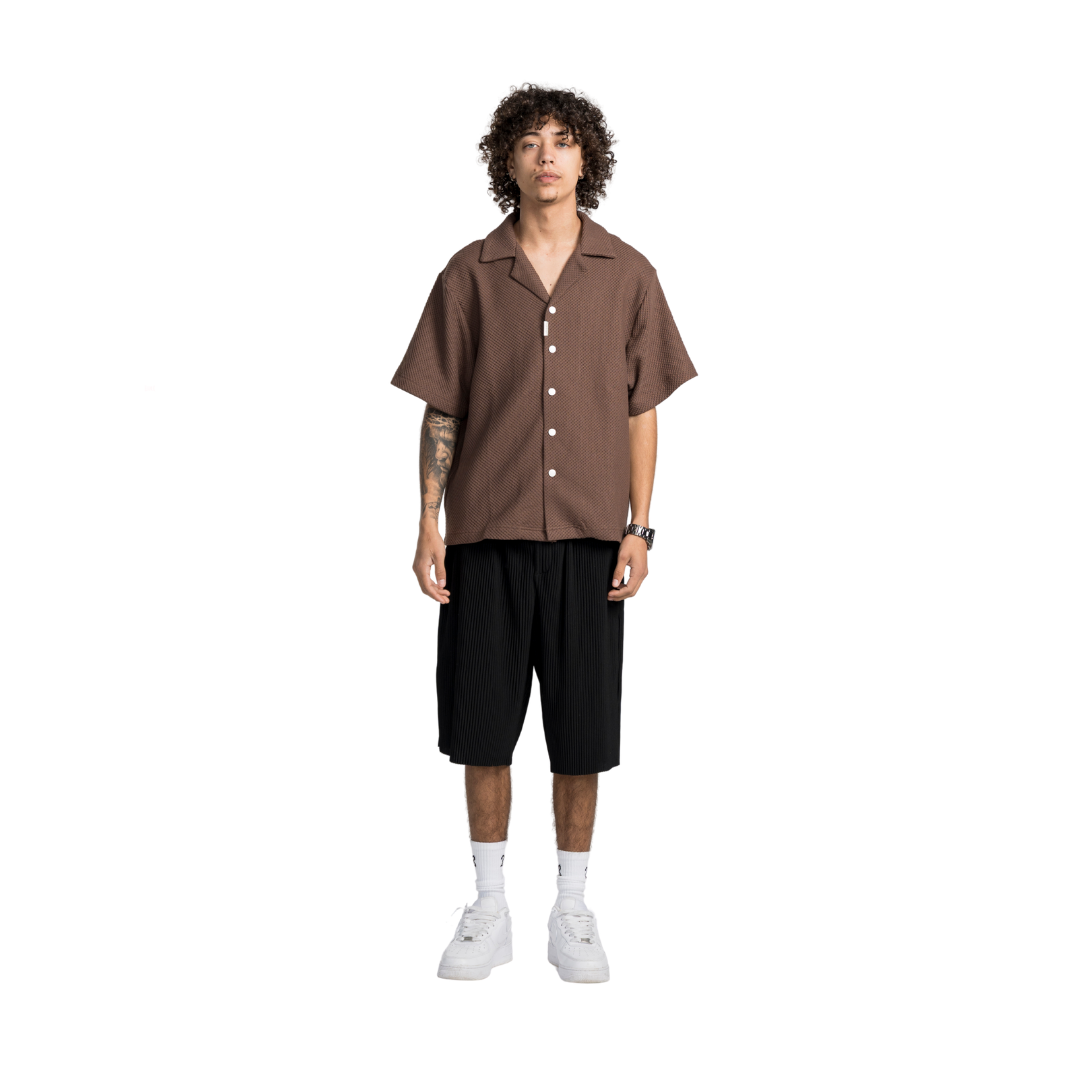EBB - Signature Waffle Jersey Button Up - Brown